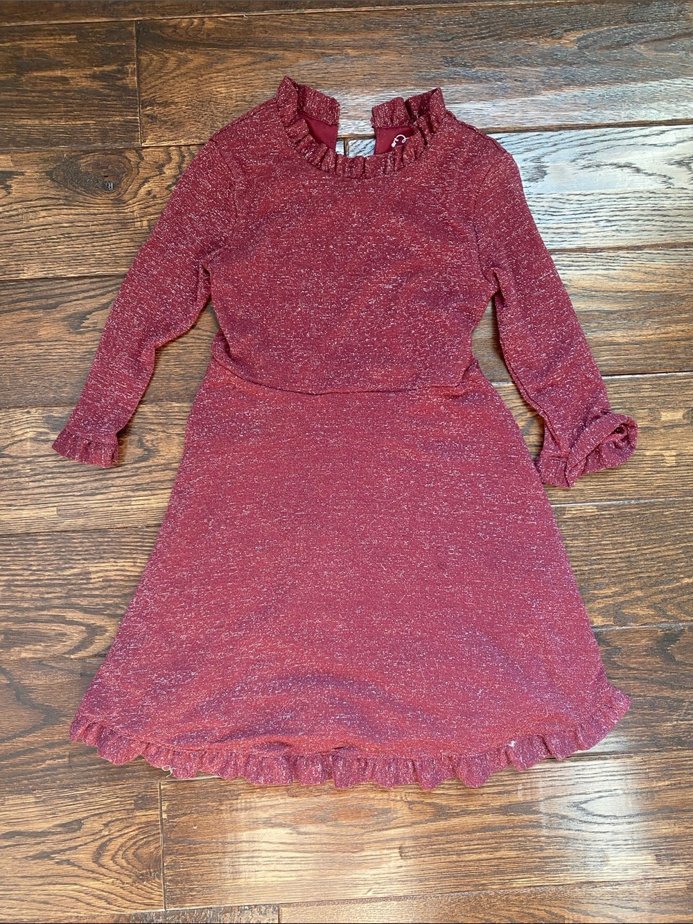 Art Class Sparkle Ruffle Dress in Wine